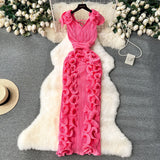 Banquet High-End High-End Light Luxury Small Frills Fold Three-Dimensional Lotus Leaf Side Of The Long Temperament Dress Woman