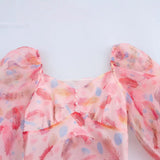 Spring New Women's Fashion Simple Print Lantern Long-Sleeved Shirt