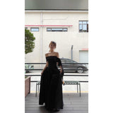 One-Word Shoulder Ribbon Dress Women's Summer Fashion Temperament Reduction Loose Thin A Word Long Dress