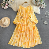Spring And Autumn Gentle Style Temperament Long Sleeves Low Circle To Receive The Waist Thin Long A-Word Large Pendted Dress
