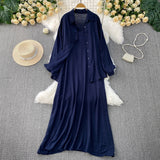 Lazy Wind Leisure Two Sets Of Women Loose Outside Thin Long-Sleeved Shirt Cover Skinny Sling Dress