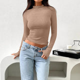 2025 New Women's Long-Sleeved Top Solid Color Knitted Shirt
