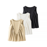 Street Fashion Folded Decorative Vest Women 2025 Spring And Summer Solid Color Back Collar Sleeveless Coat A Word Top