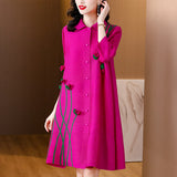 Folded Large-Size Dress New 2025 Autumn Dress Collar Print Loose Large-Size Fat MM Thin Single-Drinker