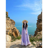 French Leisure Resort Pure Desire To Expose The Shoulder Sling Dress Women's New Summer Fashion Beautiful Temperament Long Dress Trend