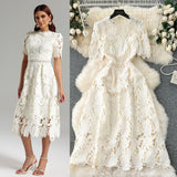 Early Spring Dress 2025 New Women's Spring And Autumn Heavy Industry Water-Soluble Lace Lace-In-Air Mid-Change Dress Vacation Dress
