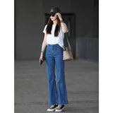 French Retro Blue High-Waisted Micro-Rave Jeans Women Autumn Small Slim Slimy Horseshoe Long Trousers