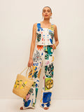 New Women's Fashion Print Wide Leg Trouser Vest Casual Fashion Two-Piece Set