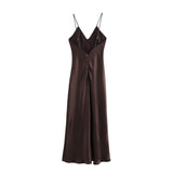 Women's Clothing 2025 Spring New Sleeveless Temperament Silk-Sense Silk-Sense-Backed V-Necked Dress