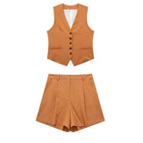 Women's 2025 Spring New Fashioned Colored Flax-Blend Vest + Shorts Set