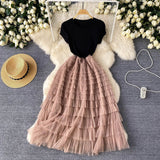 Light Luxury High-End Dress Women's Summer Mesh Stitching Design Feel Waist Thin Super Fairy Long Dress