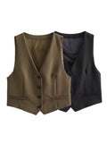 2025 Women's Autumn New Dress V-Neck Short Vest High-Waist Broad Leg Trousers Commuting Suit
