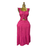 Reduce The Age Of Fresh Spring And Summer Holiday Wind Short Flying Sleeve Slings Slings + High-Waisted Wrinkles Skirt Two Sets