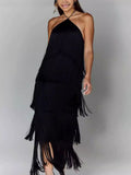 GY25044 Fashion Hanging Neck Solu Back Open Dress