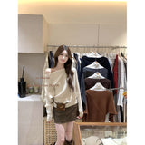 French Irregular Collared Strap Bat Sleeve Knitted Shirt Women Early Autumn High-Level Feeling Unique To Super-Good-Looking Top
