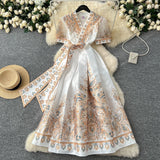French Retro Style Printed Dress Women's Summer Strap High Sense Design Light Luxury Temperament Chic Dress