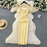 Women's Dress 2025 Summer Pure Desire Three-Dimensional Flowers Slimming Temperament Sling Knitted Hip Dress