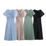 Spring 2025 Women's High-End V-Neck Silk Tense Simoufry Dress