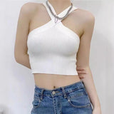Women's Mb Sexy Cross-Hanging Neck Knitting Short Outer Wear Inside The Bottom Sling Sling Vest Top