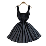 2025 New Temperament Elegant Vertical Stripes To Close The Waist Thin Sling Dress Light Style Knitting Skirt Woman