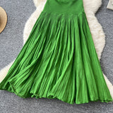 Light Luxury Famous Lady High Sense Sleeveless Knitted Dress Girl Summer Folds Splicing To Repair The Royal Sister Temperament Long