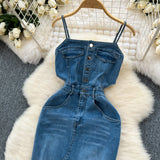 Chic Port Style Vintage Denim Dress Design With A Long Sling Dress In The Fork