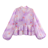 2025 Spring Printing Lotus Leaf Lantern Sleeve Top Shirt