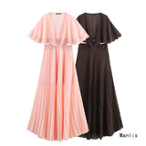Z Summer 2025 New Women's Clothing Fashion Plus-Size Temperament French Style V Collar Lace Folded Skirt Girl