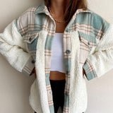 2025 New Collared Leopard Print Plush Stitching Color Warm Long-Sleeved Autumn And Winter Shirt Jacket