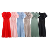 Spring 2025 Women's High-End V-Neck Silk Tense Simoufry Dress