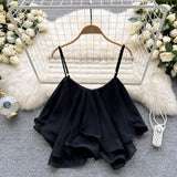 2025 Summer Korean Version Of The New Loose Lotus Leaf Side Shoulder Double Sleeveless Sleeveless Sling Sling Vest Female Wear