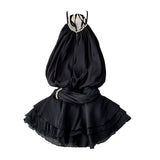 Spring And Summer 2025 New Products Hanging Neck Bare Back Texture Crippling Poneng Dress To Close The Waist Tie Sweet Holiday Wind