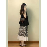 Summer Dopamine Sleeveless Top Women Summer New Set Of High-Waisted Hanging Feeling Relaxed A Word Broken Flower Long Skirt