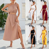 2025 Women's Fashion Slanted Shoulder Bow Set Open Large Pendulum Dress Two Sets Of Women