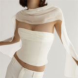 2025 Autumn Fashion Trend Women's New One-Word Shoulder-To-Shoulder Umbilly Solid Color With A Small Vest