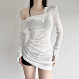Fashion 2025 Autumn New Women's Hottie Pure Desire Design Thin Perspective Irregular Waist Repair Body