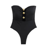 24 Summer New Metal Accessories Opening Design Bra-Smeared One-Piece
