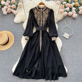 Pint-In Dress To Receive Black Dress Small Black Dress Small Black Dress Atmosphere Lace Temperament Autumn Dress Feeling Women's Clothing