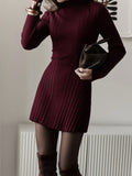 Long-Sleeved Half-Necked Dress Knitted Dress Spring 2025 Temperament Tweed A-Word Skirt