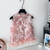 New Chinese Style High-End Heavy Industry Embroidered Sleeveless Tops Women Summer Three-Dimensional Lotus Edge Splicing Open