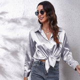 Colored Shirt Women's Denswear Simulation Silk Long-Sleeved Shirt New Women's Clothing