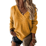 2025 New Sweater Women's Autumn And Winter Solid Color V-Neck Long-Sleeved Knitted Shirt