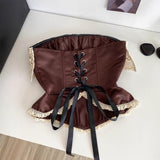 The Ancient English Wind Brae Vest Woman Summer Lace Hook Flower Tied With Fish Bone Gird Waist Small Man Is Beautiful