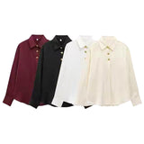 Clip Silk Lithry Shirt 2025 Spring New Women's Fashion Gold Buckle Top