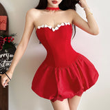2025 Winter Women's New Fashion Hottie Bump Color Palming Body Splicing Flower Boobs Dress Dress