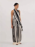 Middle Eastern Women's Fashion Casual Elegant Bare Back Set Striped Broad Leg Pants