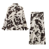 Printed Shirt Women's Skirt Set Explosive Texture Silk With Belt Animal Pattern