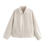 Ins Wind Autumn New Women's Temperament Simple Collar Short Solid Color Hair Coat