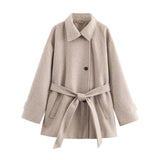 Women's 2025 New Fashion Temperament Double-Necked Belt Soft Coat