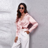 Colored Shirt Women's Denswear Simulation Silk Long-Sleeved Shirt New Women's Clothing